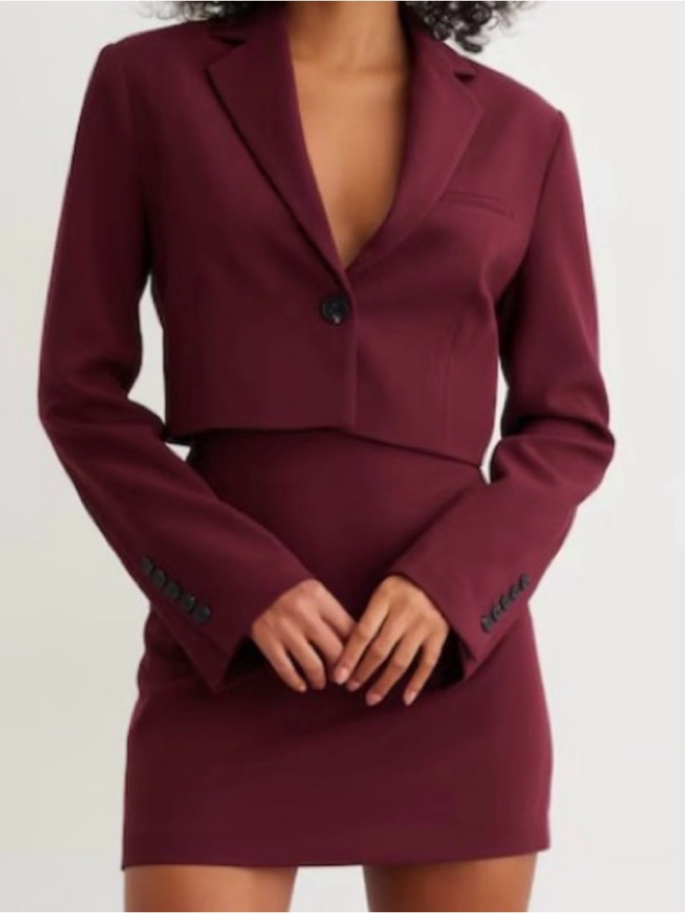Dynamite Cropped Burgundy Blazer Jacket